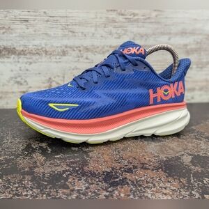 Womens Hoka One One Clifton 9 Running Shoes Sz 6.5 Used Blue Pink White